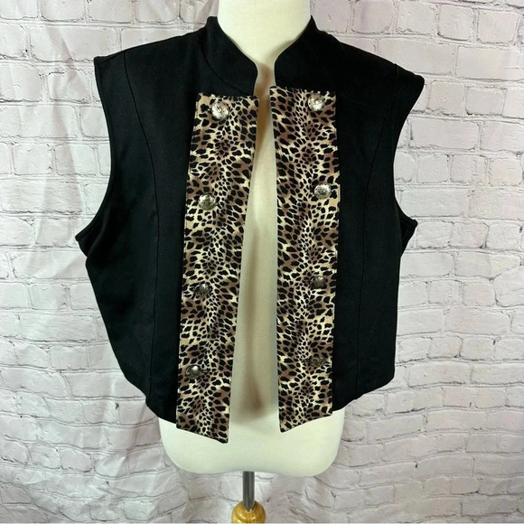 vintage cactus flower western boho denim vest sz XL leopard print accent - Picture 1 of 8